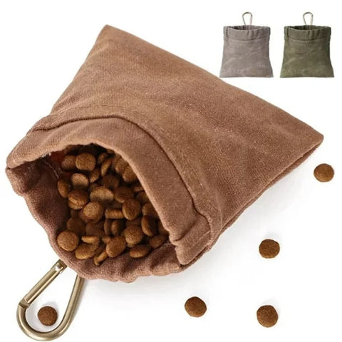 Canvas Dog Treat Bag – Portable Outdoor Training Snack Pouch with Automatic Closure