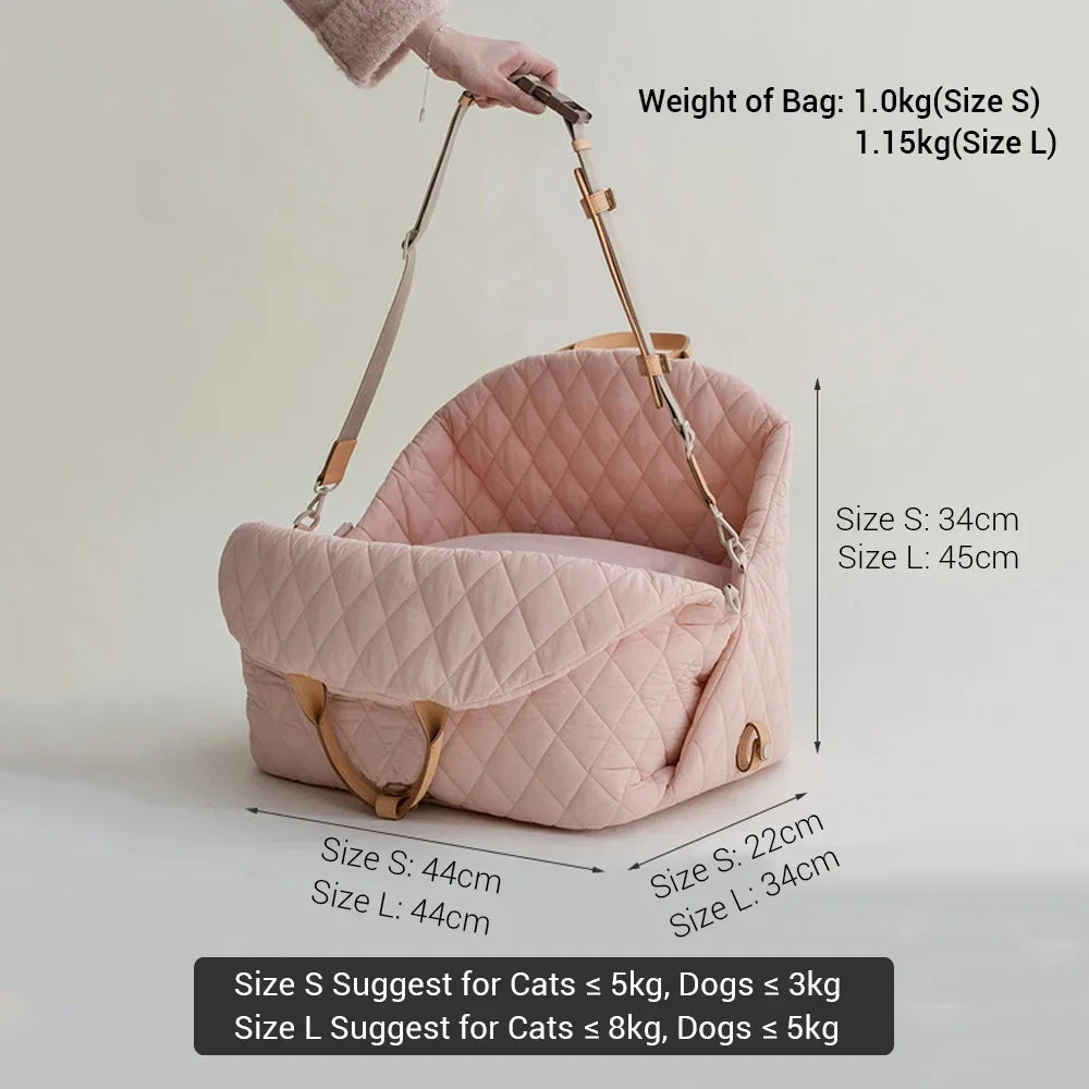 Luxury Dog Carrier Handbag & Car Seat – Portable Washable Pet Travel Bed for Small and Medium Dogs