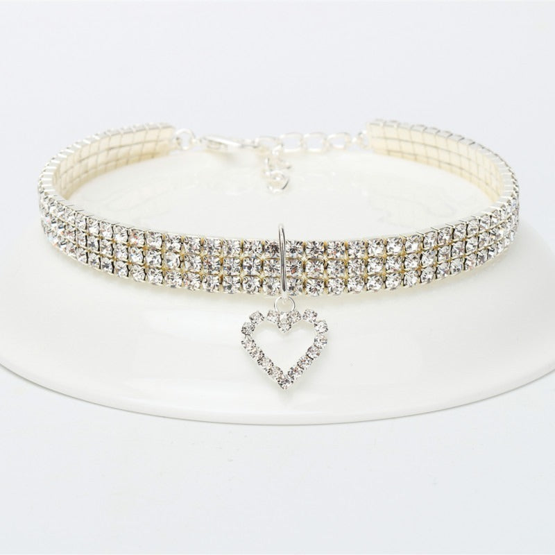 New Cat Dog Collar | Three Row Elastic Rhinestone Pet Collars | Love Decoration Necklace | Puppy Kitten Ornament | Pets Supplies