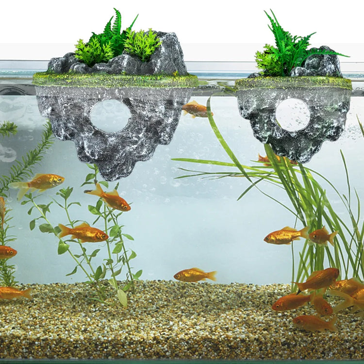 Suspended Island Fish Tank Decorative Creative Floating Stone Simulation Plants Caverns Crafts Ornaments Aquarium Accessories
