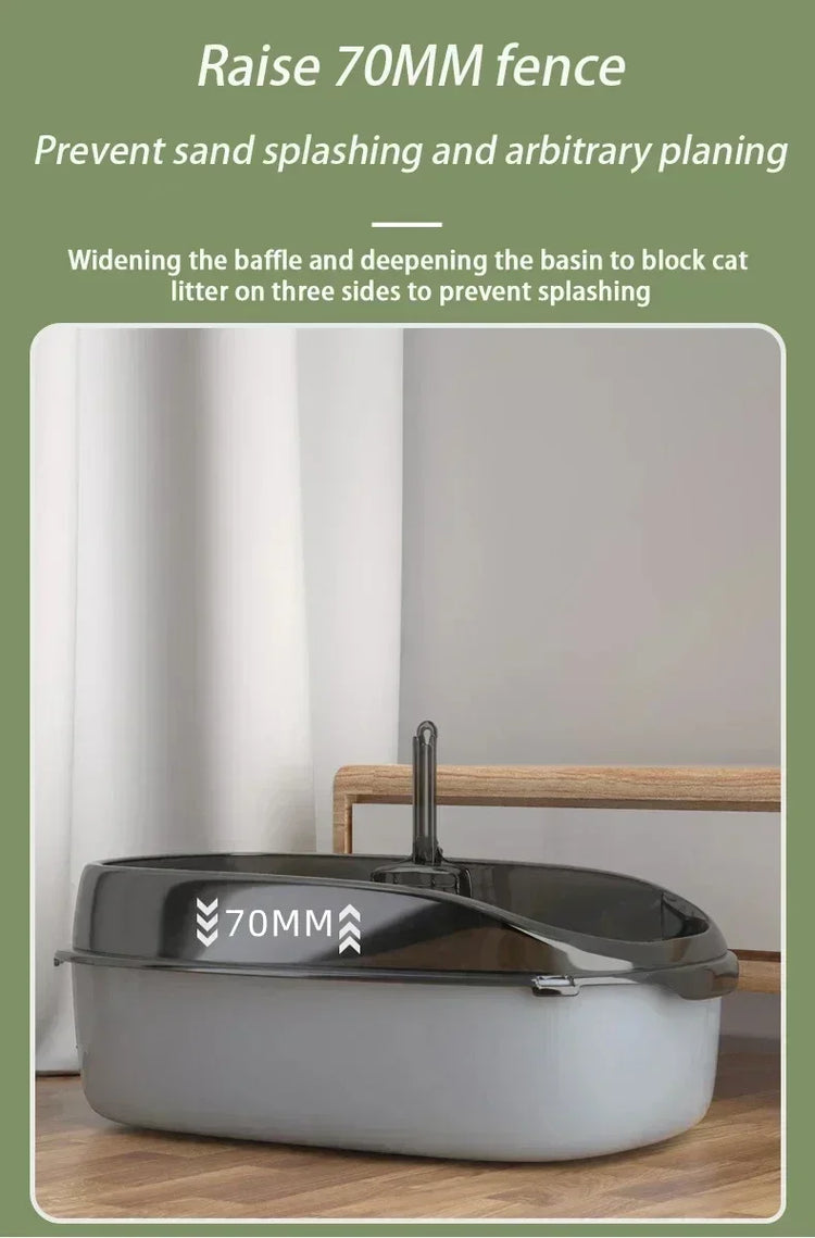 Cat Litter Box | High Side Thicken Semi Enclosed | Splashproof Large Capacity Tray | Removable Scoop | Easy Clean Cat Toilet