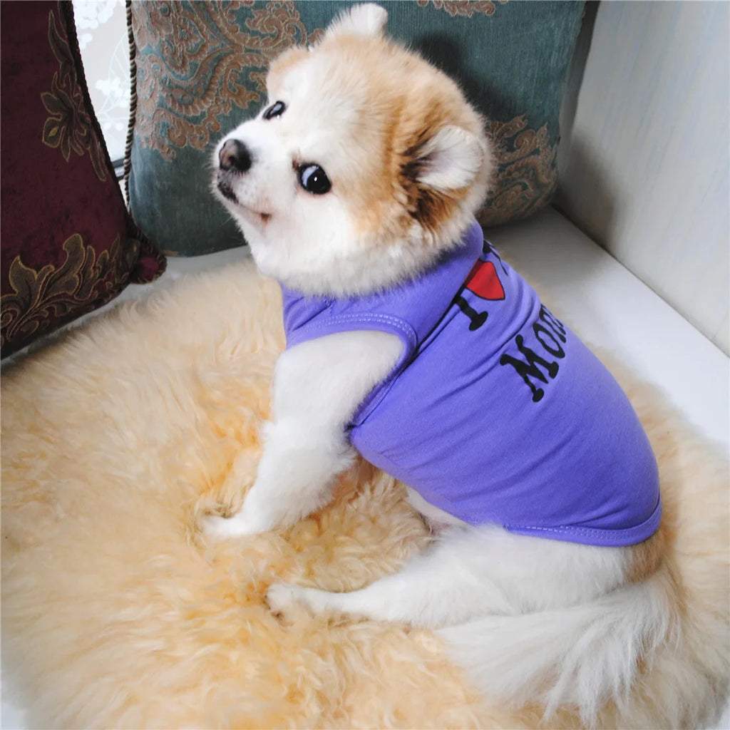 "Love Mommy & Daddy" Cotton Cat Vest | Cute Printed T-Shirt for Cats/ Small Dogs