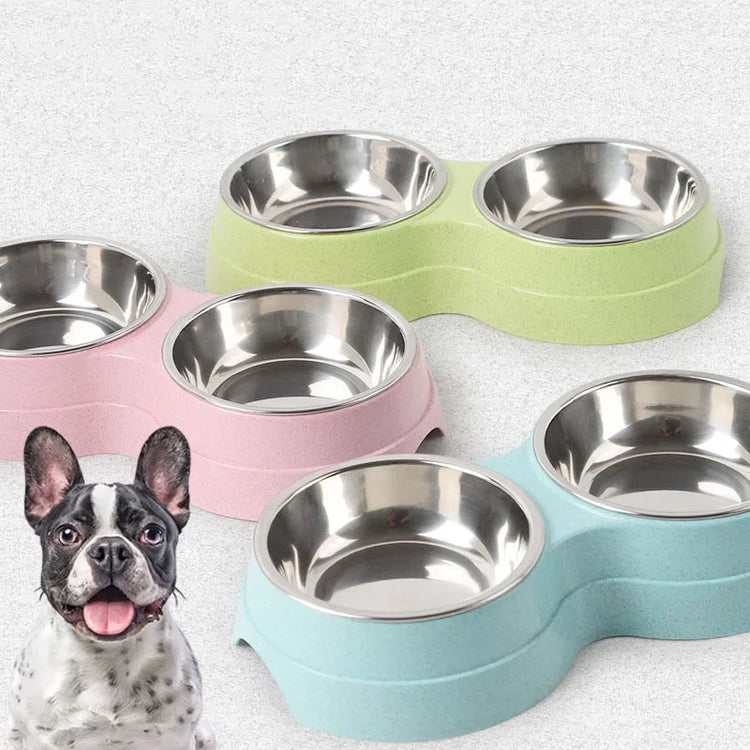 Double Pet Bowl for Small Dogs & Cats – Stainless Steel Food and Water Feeder with Non-Slip Base