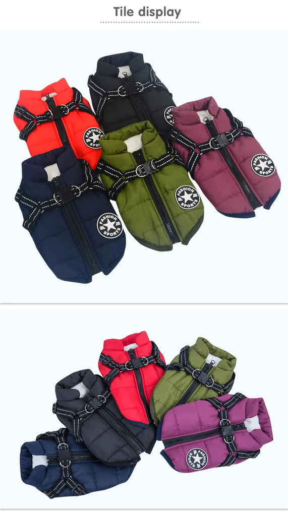Large Pet Dog Jacket With Harness Winter Warm Dog Clothes For Labrador Waterproof Big Dog Coat Chihuahua French Bulldog Outfits
