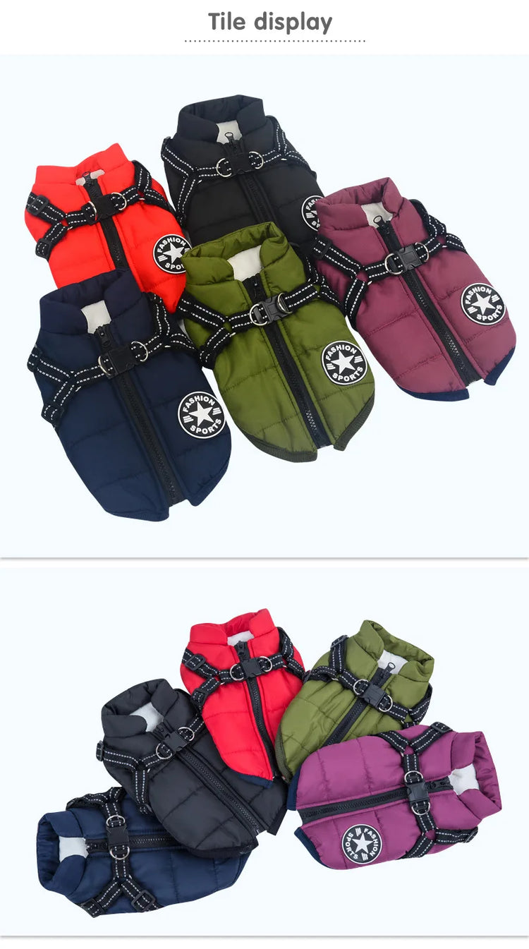 Large Pet Dog Jacket With Harness Winter Warm Dog Clothes For Labrador Waterproof Big Dog Coat Chihuahua French Bulldog Outfits

