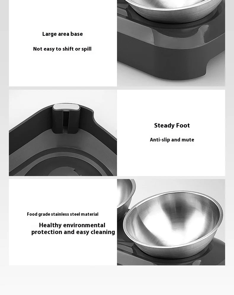 Cat Bowl | Lovely Creative Inclined Feeder | Kitten Puppy Food Bowl | Stainless Steel Pet Dish | 15° Tilt Neck Protector | Anti-Slip Dog Cat Feeder