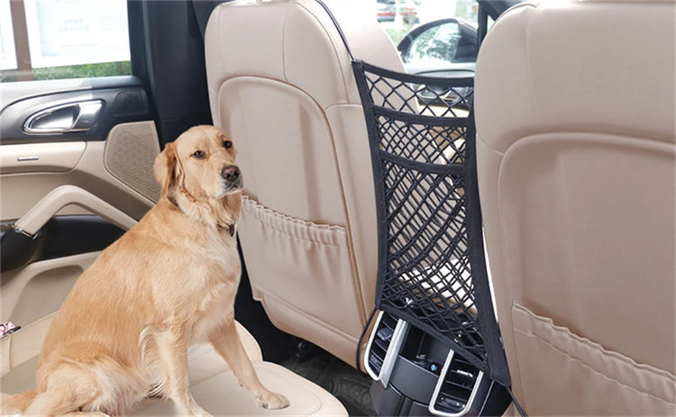 Dog Car Net Barrier with Storage Bag – Rear Seat Safety Fence for Pets and Kids