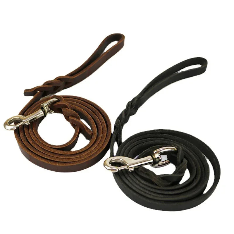 Braided Leather Dog Collar and Leash Set – Durable Genuine Cowhide for Medium & Large Dogs