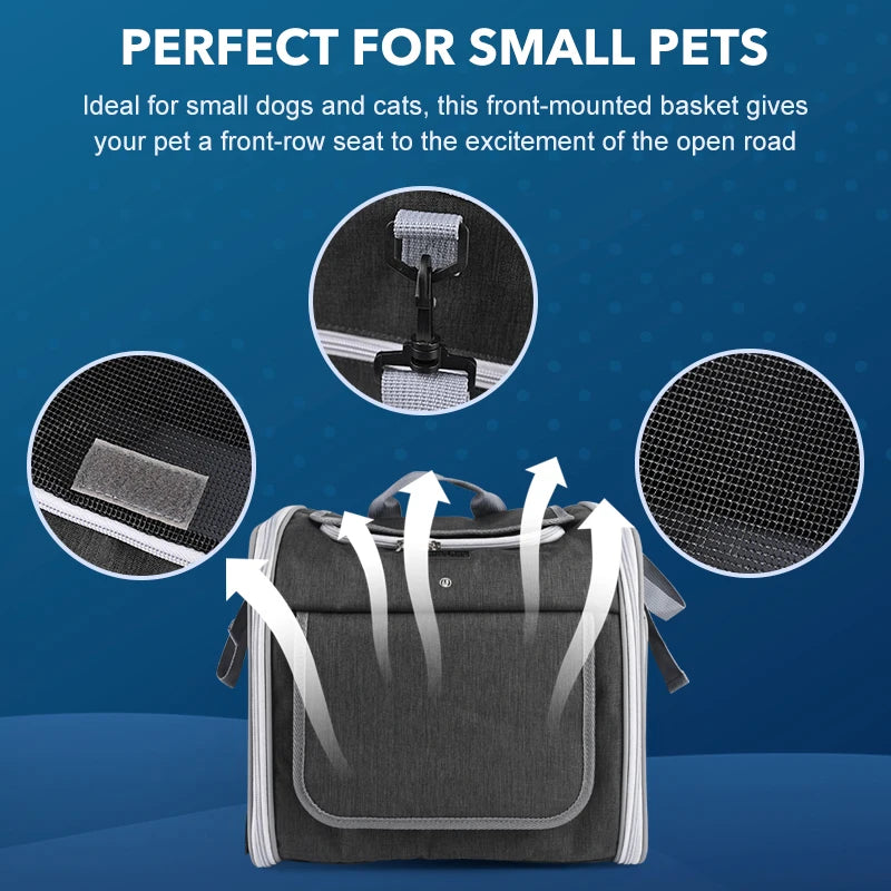 Multifunctional Soft-Sided Dog Bike Basket – Expandable Pet Carrier Backpack with 4 Open Doors