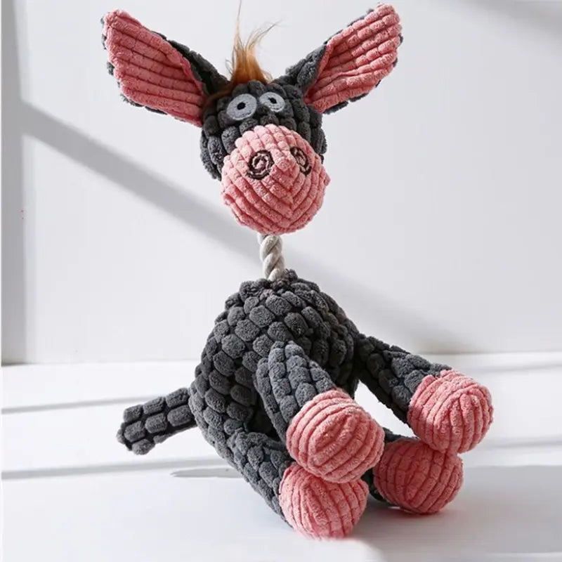 Dog Chew Toy – Donkey Shape Interactive Plush with Squeaker & Molar Training