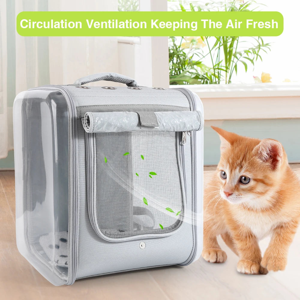 Double Sided Transparent Cat Carrier Backpack | Ventilated Travel Bag for Cats/Small Pets