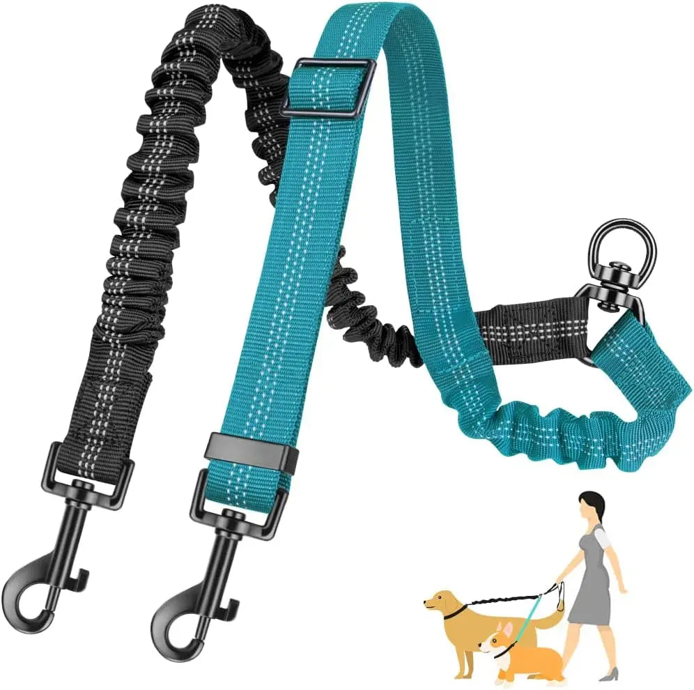 GOYN Upgraded Double Dog Leash with Shock Absorbing Bungee – Adjustable, Tangle-Free & Reflective