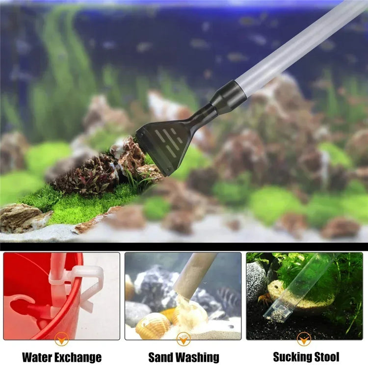Press-Type Aquarium Water Change Pump with Gravel Cleaner & Glass Scraper