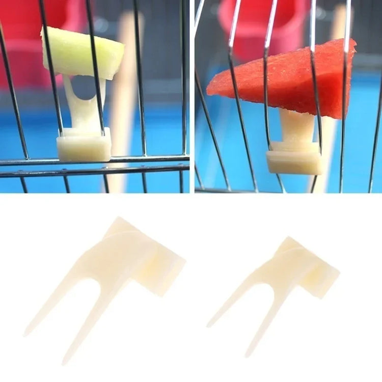 4Pcs Bird Fruit Forks | Parrot Cage Feeding Tools | Plastic Food Holder for Fruits & Veggies | Clip-On Feeding Accessories for Birds & Small Pets