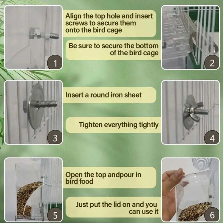 Automatic No-Spill Transparent Bird Feeder | Can Be Hung or Placed on Desktop | Ideal for Small & Medium Parakeets