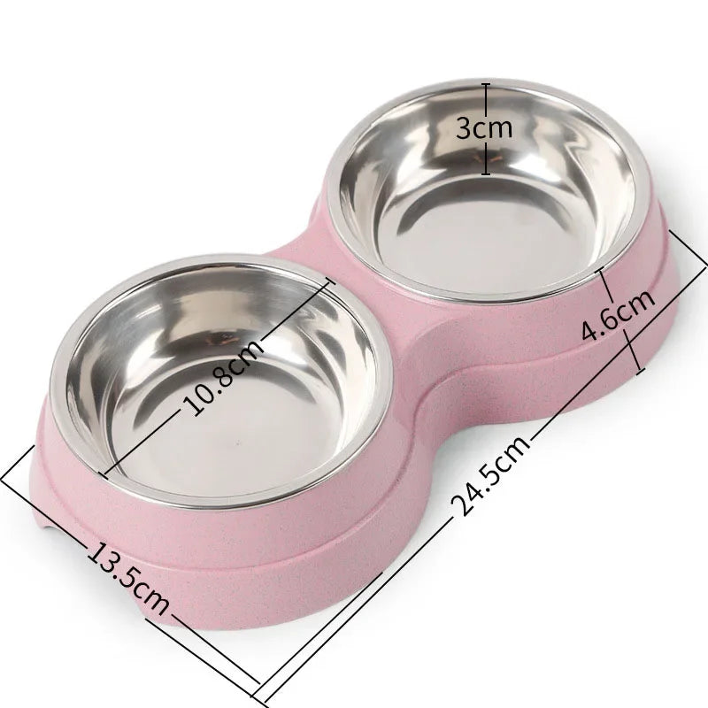 Double Pet Bowl for Small Dogs & Cats – Stainless Steel Food and Water Feeder with Non-Slip Base