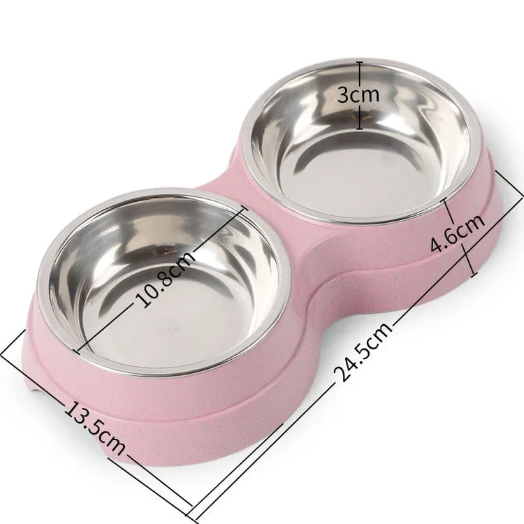 Double Pet Bowl for Small Dogs & Cats – Stainless Steel Food and Water Feeder with Non-Slip Base