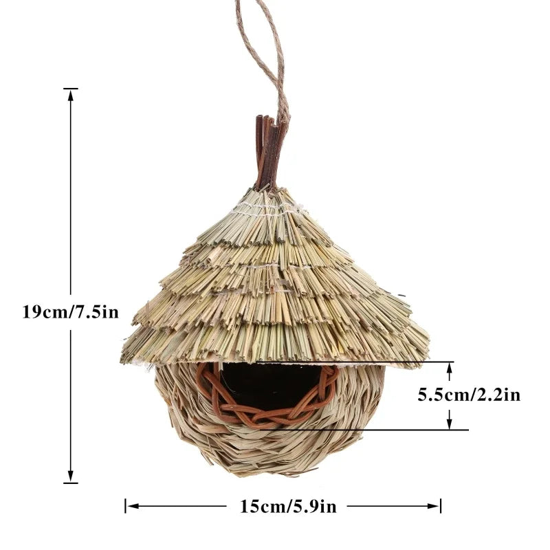 Natural Woven Bird Nest | Hanging Grass Egg Cage for Finches, Parrots & Small Birds | Handcrafted Outdoor Bird House