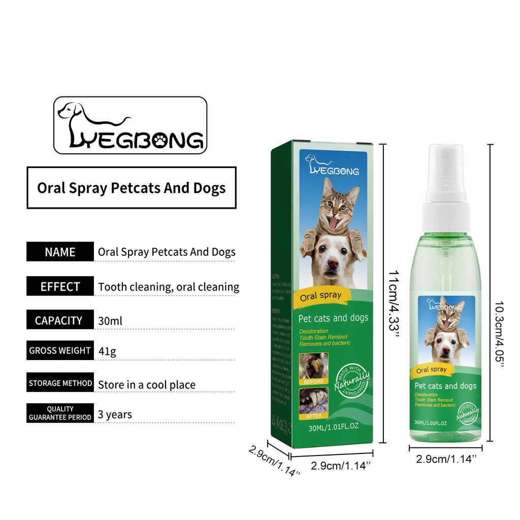 Pet Teeth Cleaning Spray 30ml – Dog & Cat Oral Care, Breath Freshener, Tartar & Stain Remover