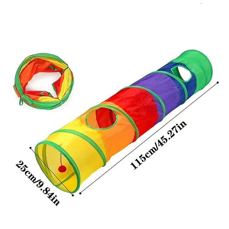 Foldable Cat Tunnel Toy for Indoor & Outdoor Use | Crinkle Sound/Hanging Ball/Multi-Entry Design – Play Tube for Cats/Kittens/Rabbits/Puppies