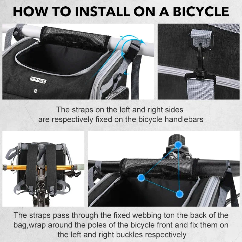 Multifunctional Soft-Sided Dog Bike Basket – Expandable Pet Carrier Backpack with 4 Open Doors
