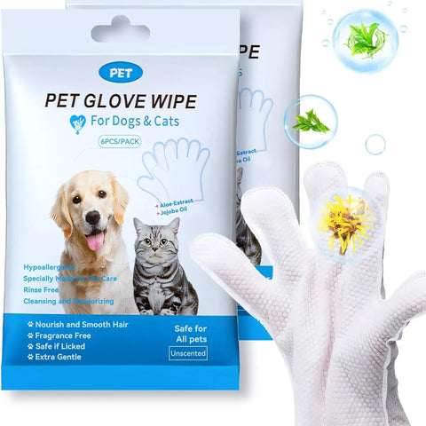 Cleaning Wipes Gloves for Dog/Cat | Deodorizing Bath Wipes | Grooming Glove for Paws, Face, Ears, and Body | Daily Pet Care Supplies
