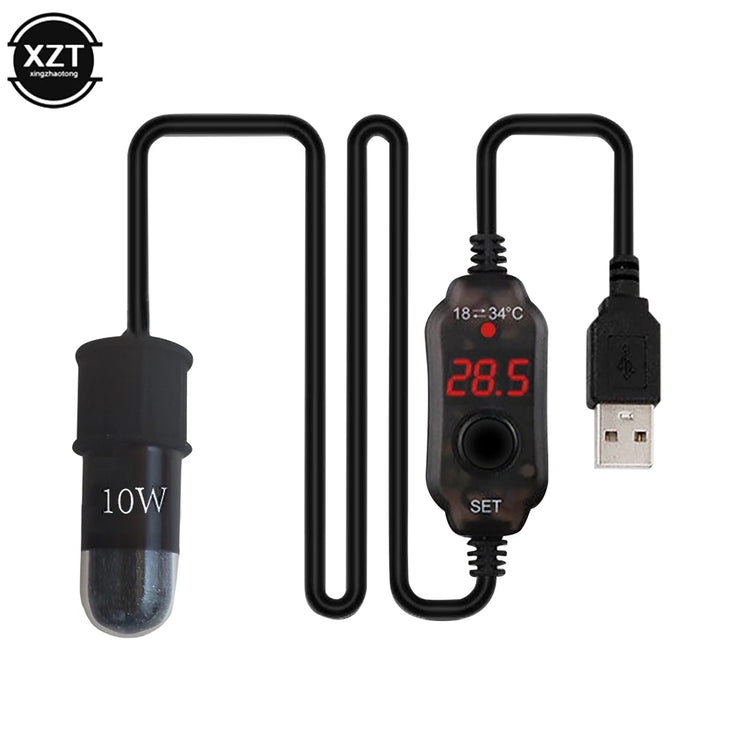 USB Mini Aquarium Heater – Adjustable 18–34°C, Submersible 10W Heating Rod for Small Fish Tanks (2L)
