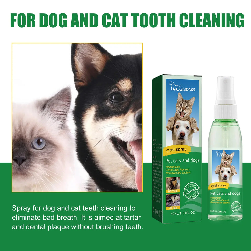 Pet Teeth Cleaning Spray 30ml – Dog & Cat Oral Care, Breath Freshener, Tartar & Stain Remover