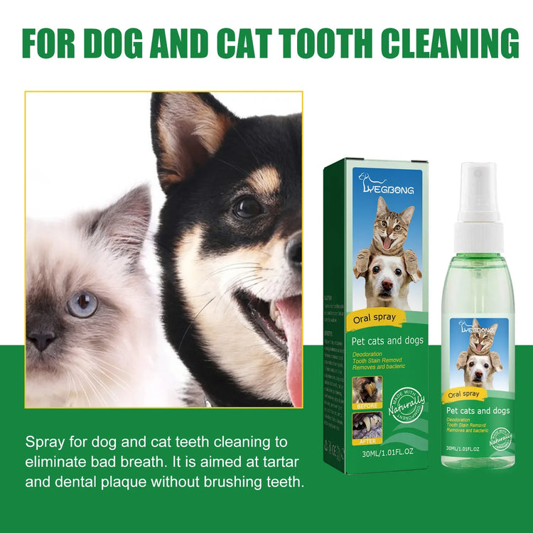 Pet Teeth Cleaning Spray 30ml – Dog & Cat Oral Care, Breath Freshener, Tartar & Stain Remover