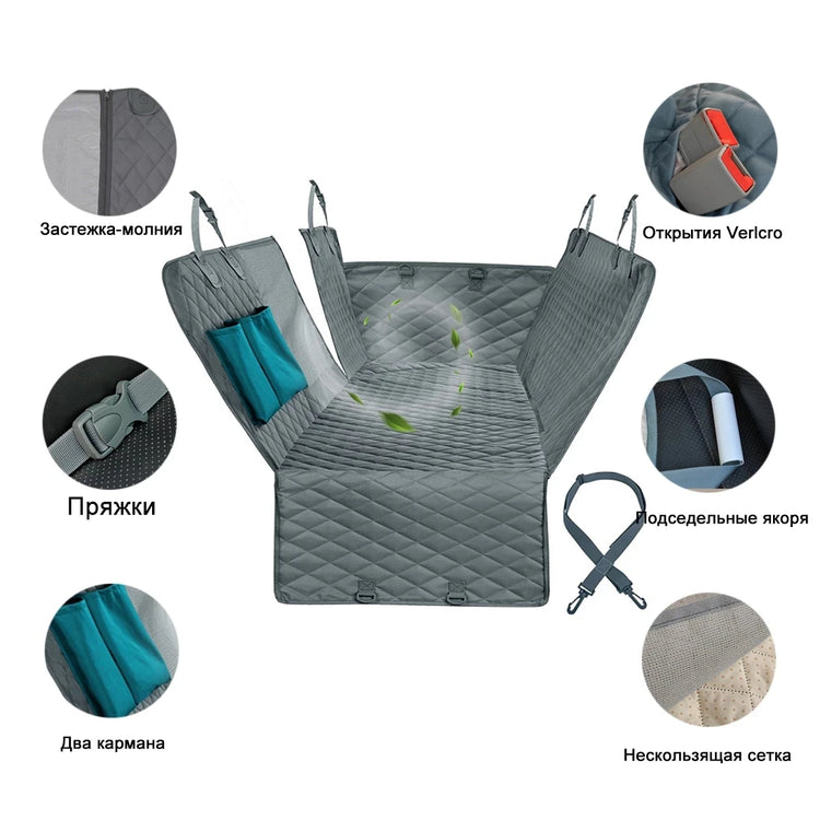 Waterproof Dog Car Seat Cover – Rear Back Hammock Protector with Mesh Window & Safety Belt for Large Dogs, SUVs & Trucks