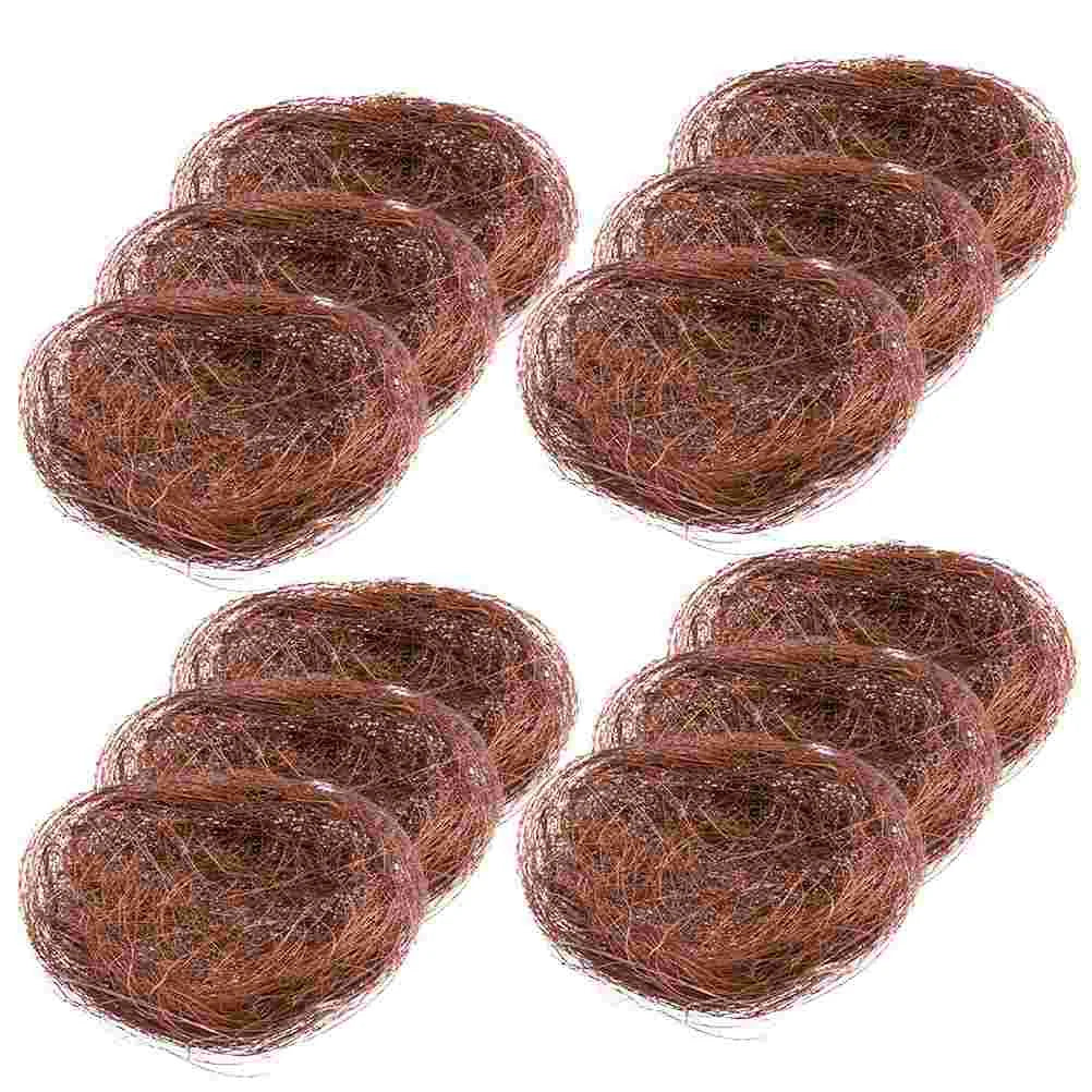 12 Pcs Mini Artificial Bird Nests | Decorative Coffee Thread Nest for Garden, Cages, Weddings, Crafts & Easter Decor