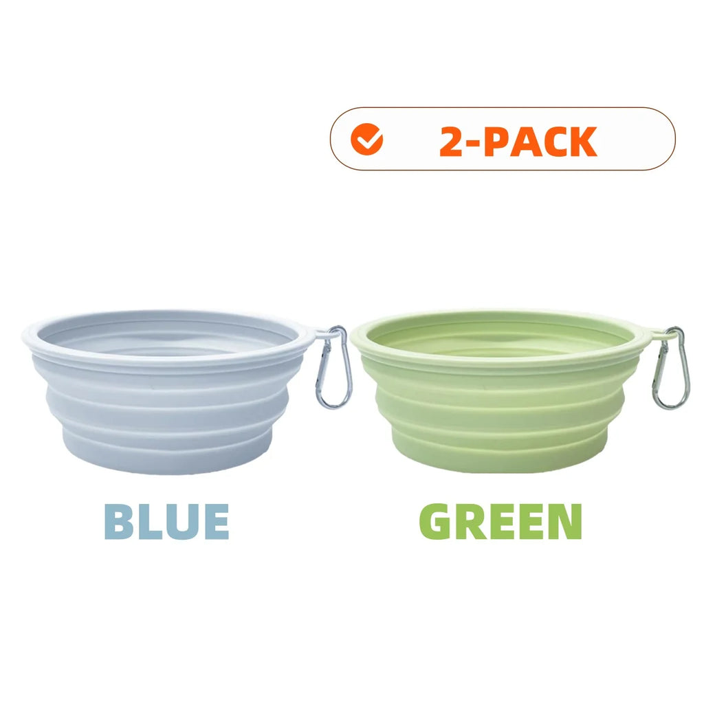 2pcs Collapsible Silicone Pet Bowls for Food & Water  | Outdoor Camping & Travel Portable Folding Supplies Dishes with Carabiner
