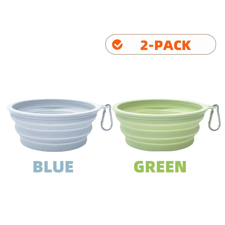 2pcs Collapsible Silicone Pet Bowls for Food & Water  | Outdoor Camping & Travel Portable Folding Supplies Dishes with Carabiner