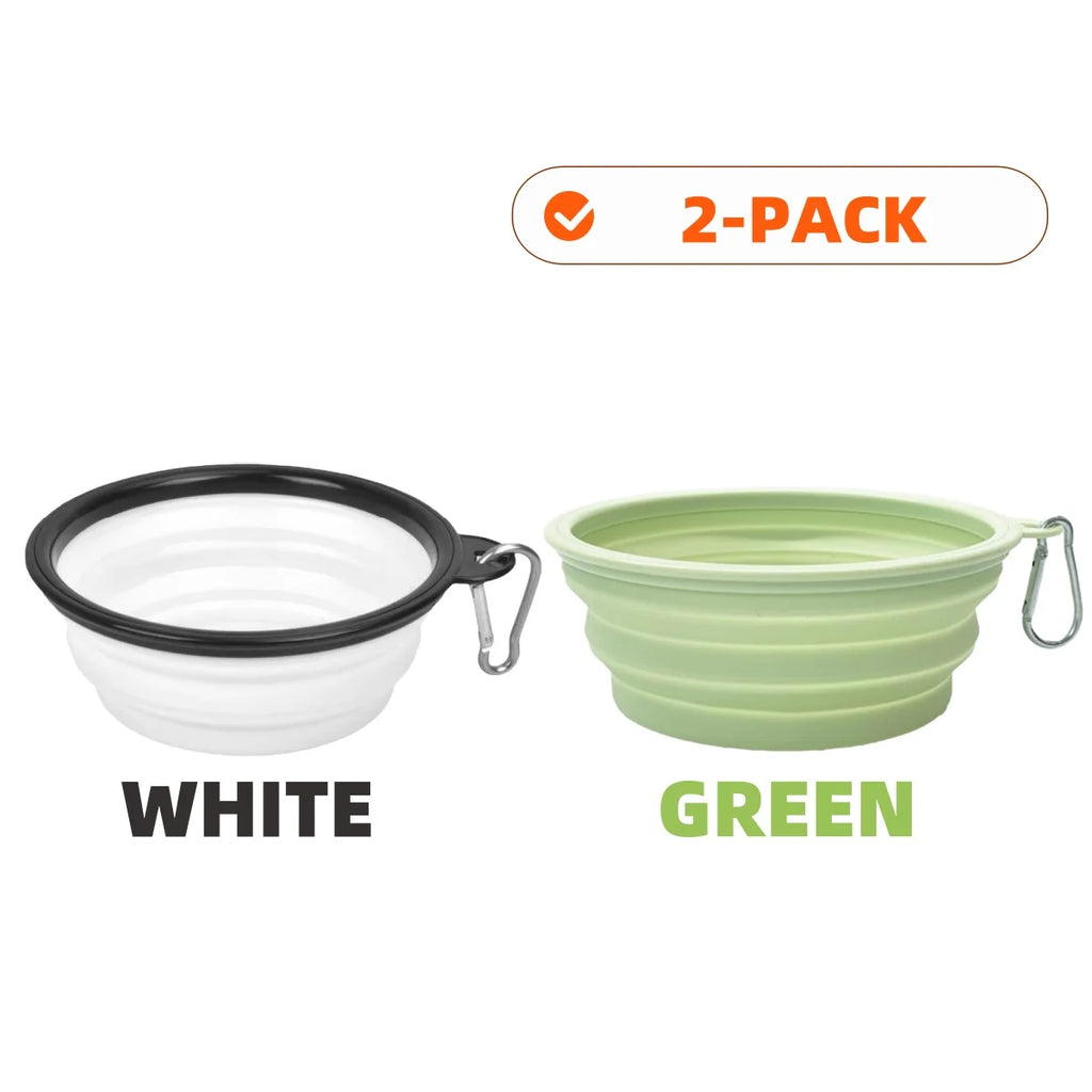 2pcs Collapsible Silicone Pet Bowls for Food & Water  | Outdoor Camping & Travel Portable Folding Supplies Dishes with Carabiner