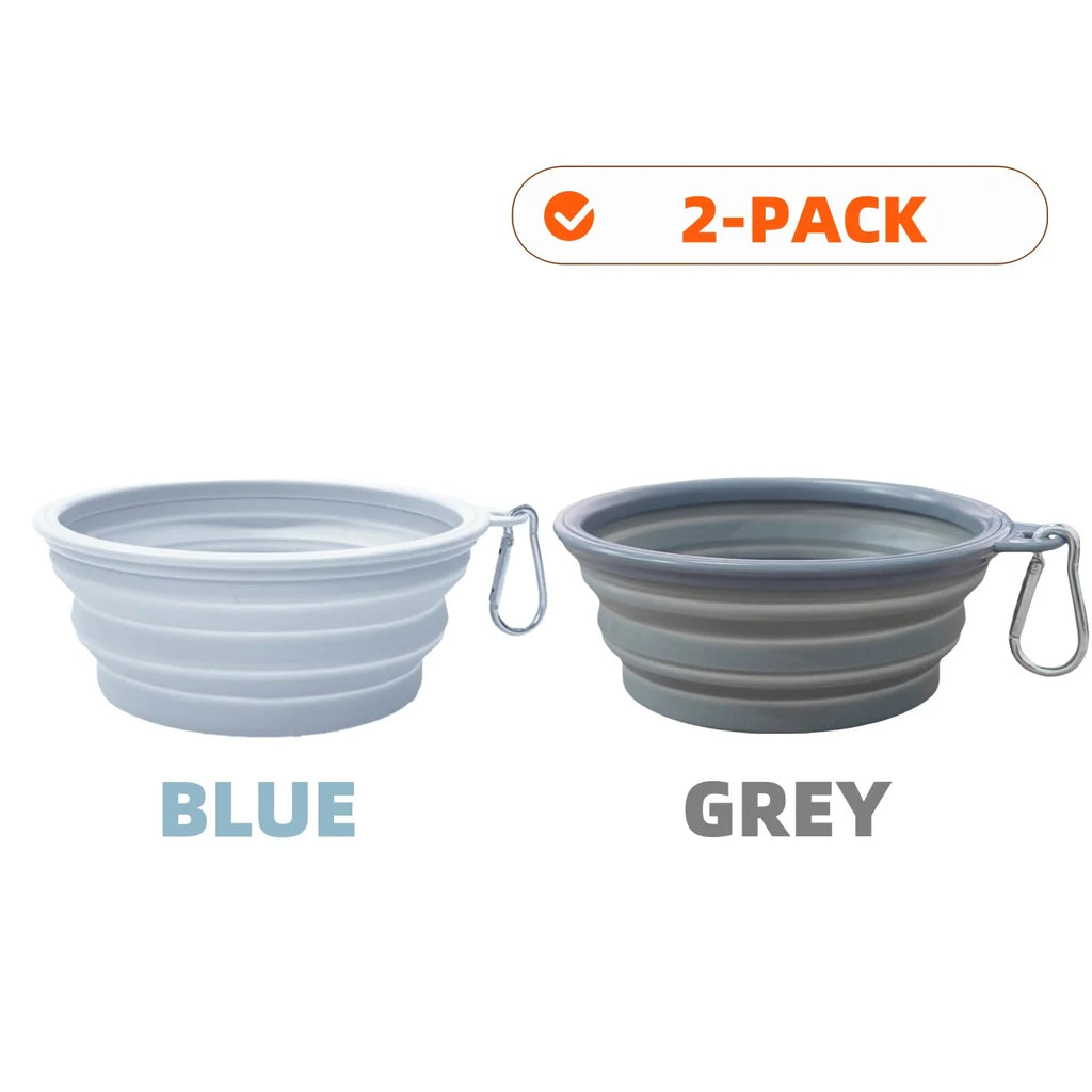 2pcs Collapsible Silicone Pet Bowls for Food & Water  | Outdoor Camping & Travel Portable Folding Supplies Dishes with Carabiner