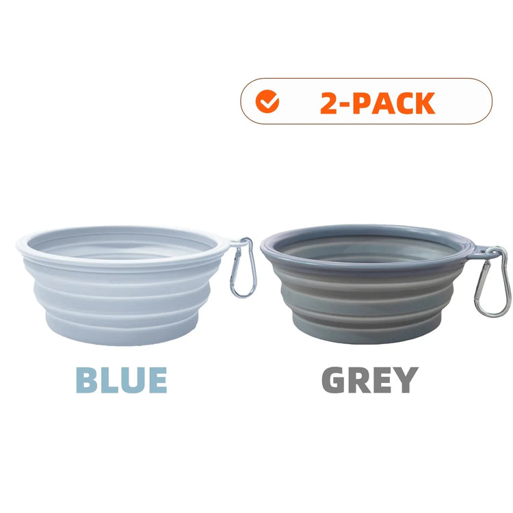 2pcs Collapsible Silicone Pet Bowls for Food & Water  | Outdoor Camping & Travel Portable Folding Supplies Dishes with Carabiner