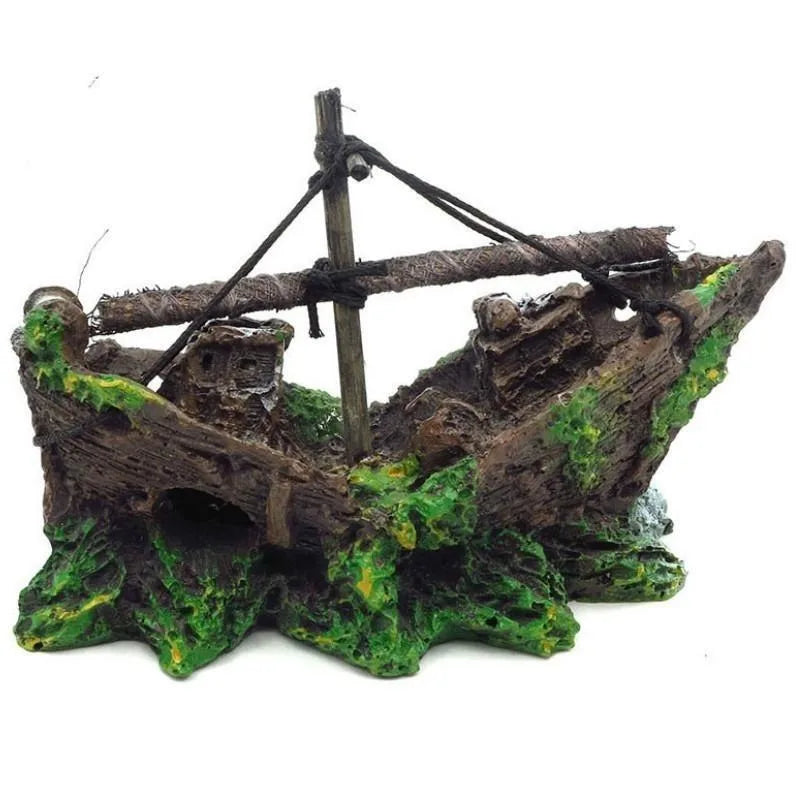Aquarium Pirate Ship Wreck Ornament – Resin Fish Tank Decoration