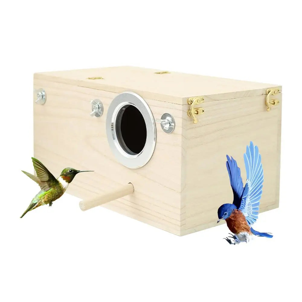 Wood Bird Nest Box | Breeding House with Perch for Parakeets & Small Birds | Decorative Cage Accessory for Indoor & Outdoor Use
