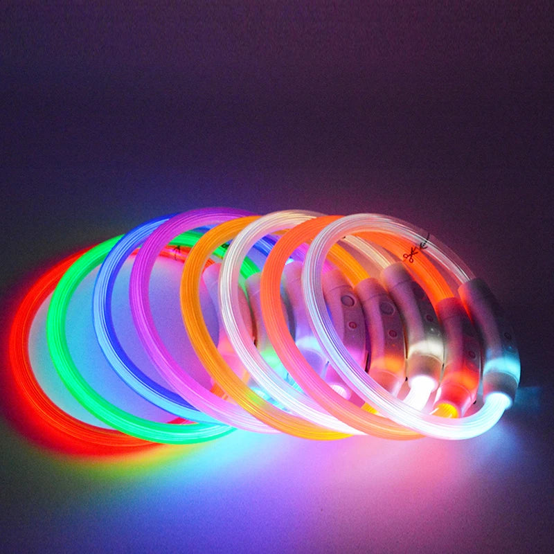 USB Rechargeable LED Dog Collar – Adjustable Luminous Safety Light Collar for Night Visibility