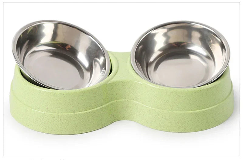 Double Pet Bowl for Small Dogs & Cats – Stainless Steel Food and Water Feeder with Non-Slip Base