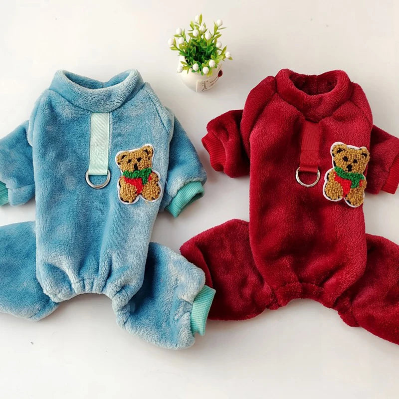 Fleece Warm Pet Clothes Winter Dog Jumpsuit Pajamas for Small Dogs Pomeranian Clothing Puppy Nightshirt Cat Overalls Pijamas