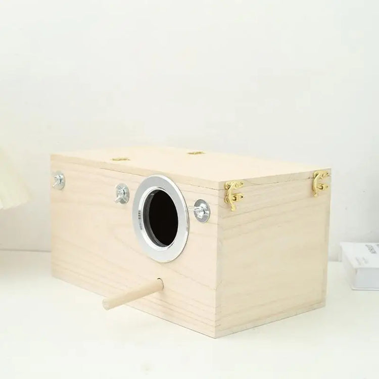 Wood Bird Nest Box | Breeding House with Perch for Parakeets & Small Birds | Decorative Cage Accessory for Indoor & Outdoor Use