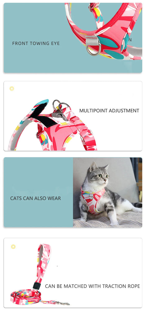 New Dog Cat Harness | Adjustable Vest Walking Lead Leash | Puppy Dogs Collar | Polyester Mesh Harness | Small Medium Dog Cat Pet