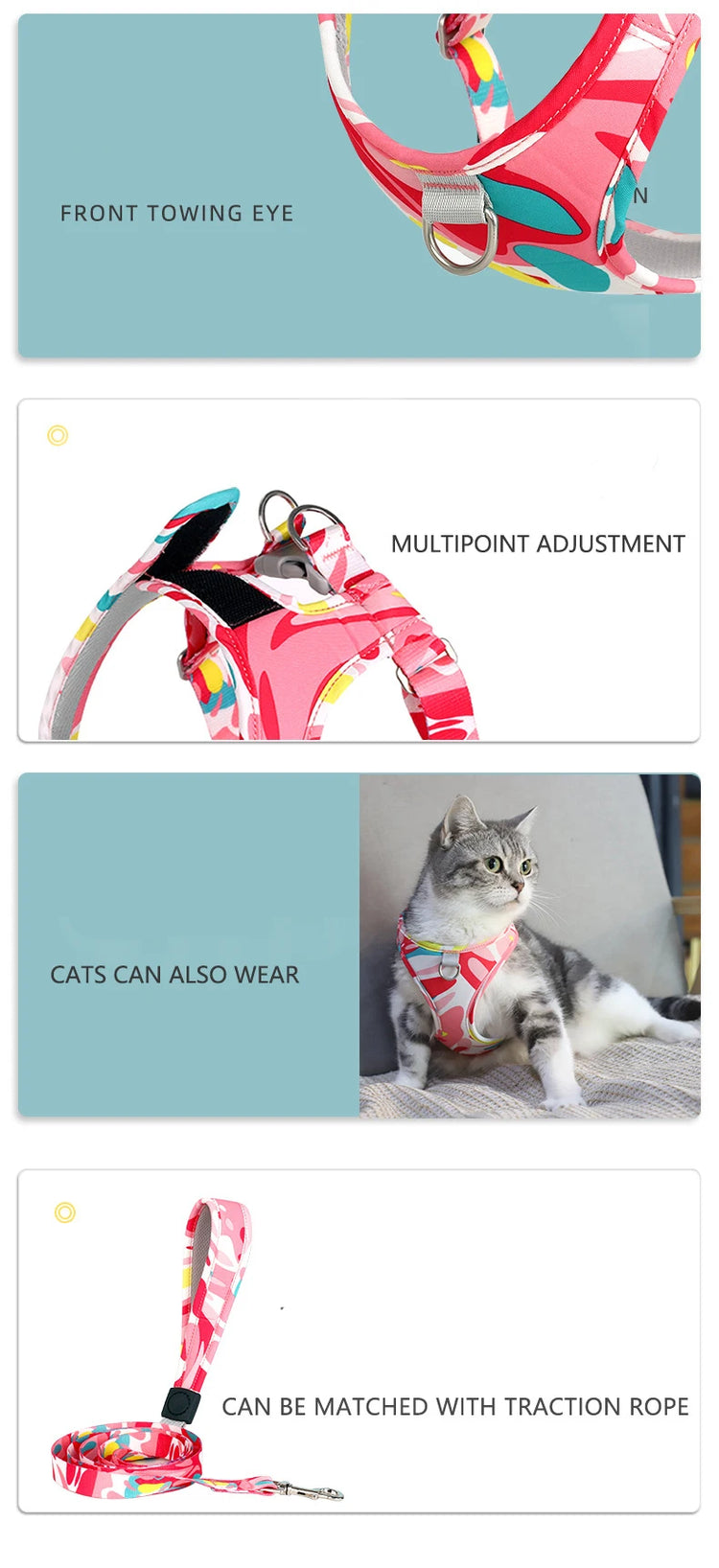 New Dog Cat Harness | Adjustable Vest Walking Lead Leash | Puppy Dogs Collar | Polyester Mesh Harness | Small Medium Dog Cat Pet