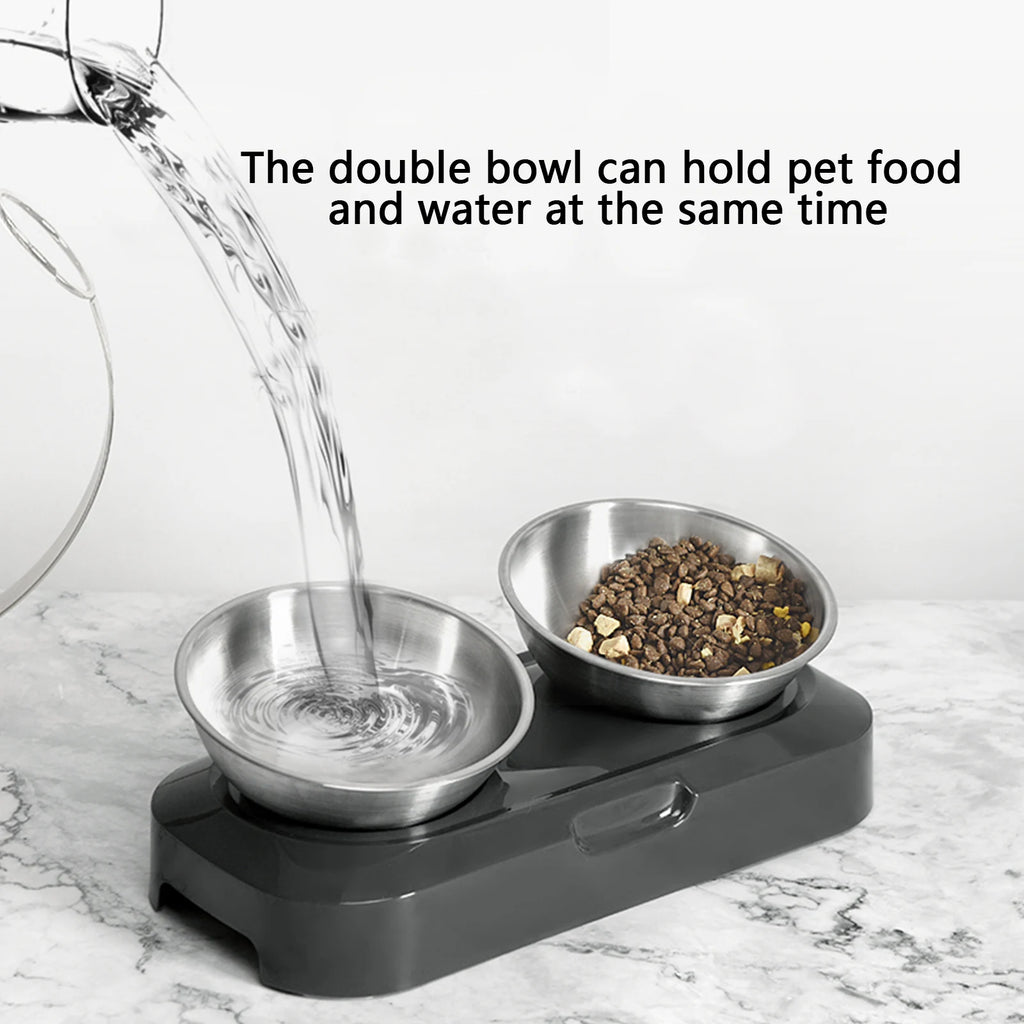 Cat Bowl | Lovely Creative Inclined Feeder | Kitten Puppy Food Bowl | Stainless Steel Pet Dish | 15° Tilt Neck Protector | Anti-Slip Dog Cat Feeder