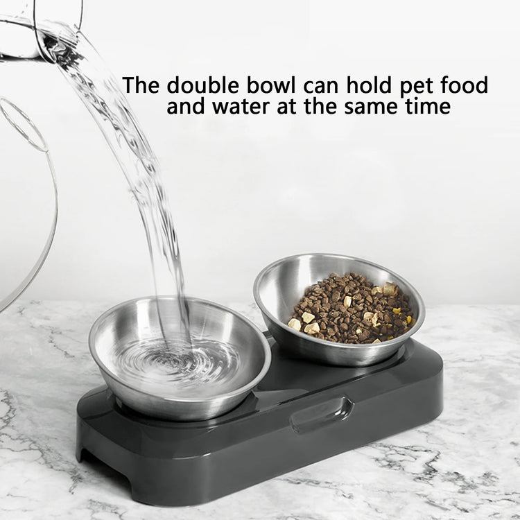 Cat Bowl | Lovely Creative Inclined Feeder | Kitten Puppy Food Bowl | Stainless Steel Pet Dish | 15° Tilt Neck Protector | Anti-Slip Dog Cat Feeder