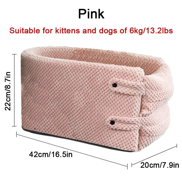 Central Console Dog Car Seat Bed – Portable Pet Carrier for Small Dogs & Cats, Travel Safety Seat