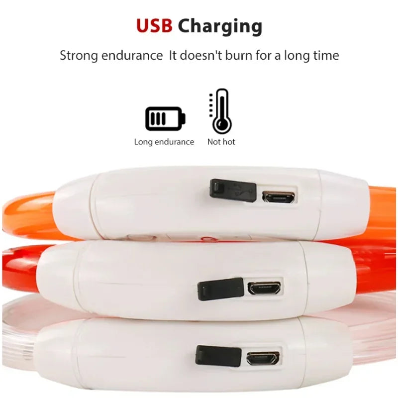 USB Rechargeable LED Luminous Dog Collar – Safety Glowing Night Collar with 3 Light Modes