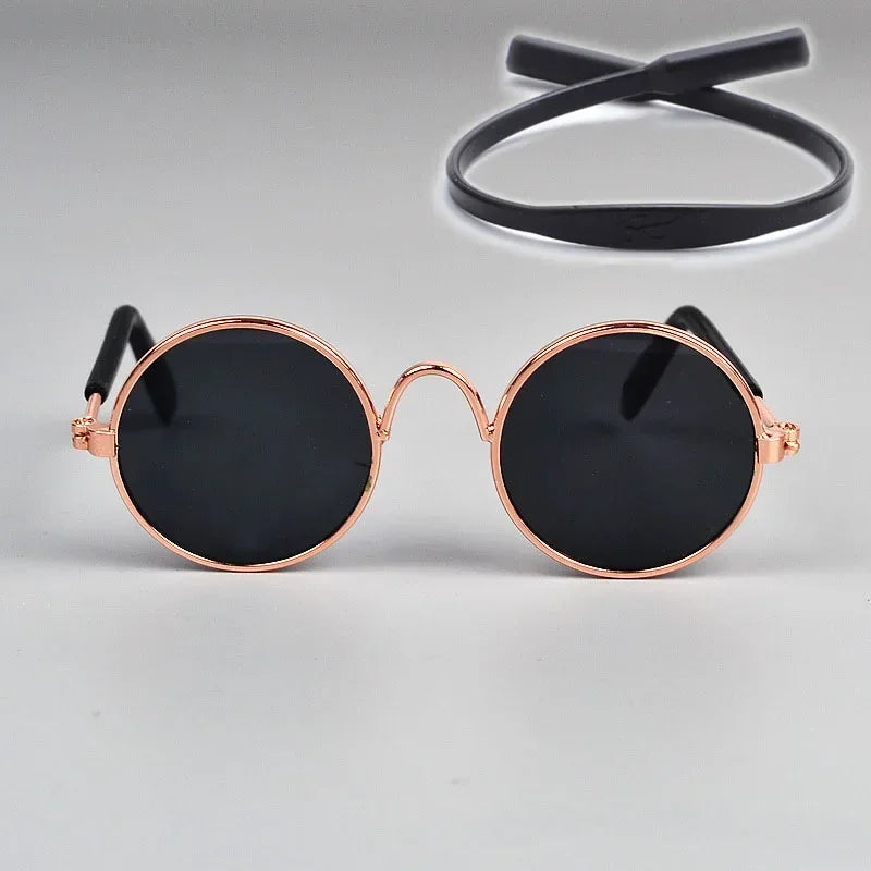 Cat Dog Sunglasses | Funny Pet Glasses - Round Metal Cat Classic Retro Sunglasses with Anti-Slip Belt | Pet Party Costume Photo Props
