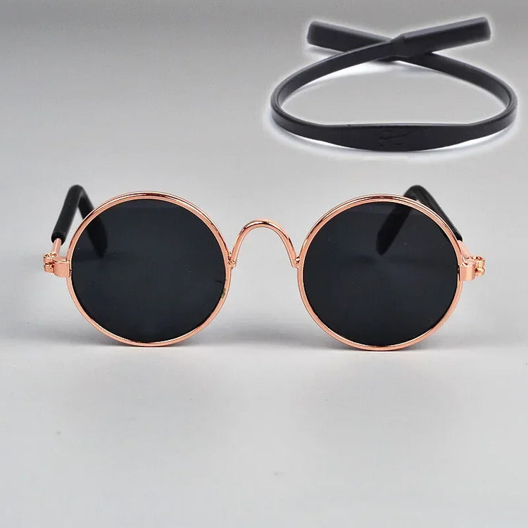 Cat Dog Sunglasses | Funny Pet Glasses - Round Metal Cat Classic Retro Sunglasses with Anti-Slip Belt | Pet Party Costume Photo Props